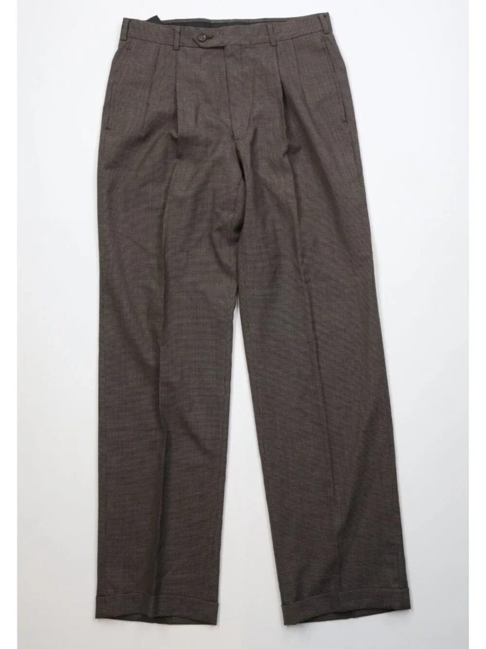 Vtg 70s Mens 40L 2 Piece Wool Houndstooth Suit Wedding Brown Wide Leg 32x33 USA
